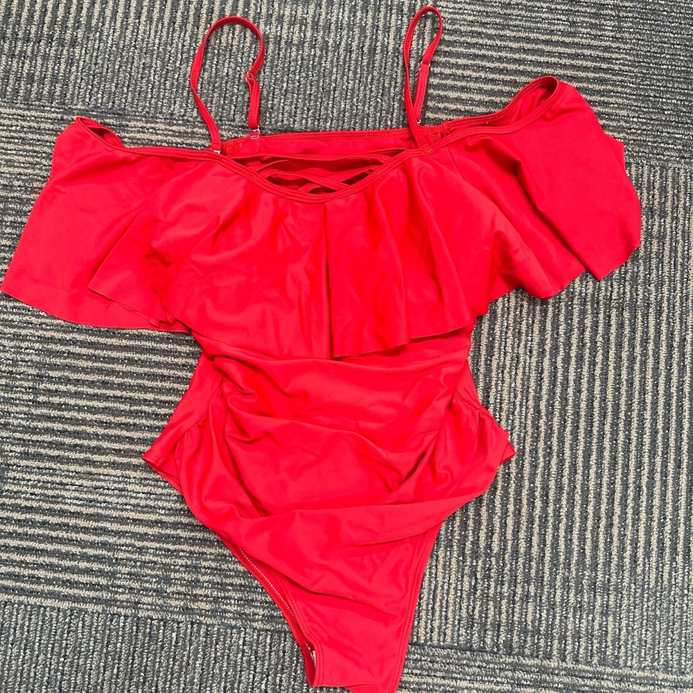 NWT Holipick Swimsuit Ruffle One piece Off Shoulder Sz M - Picture 5 of 6